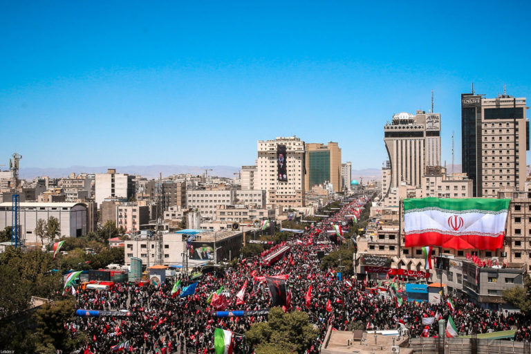 Mourners gather on the day of the burial of Iran's late Supreme Leader Ayatollah Ali Khamenei, who was killed on February ...