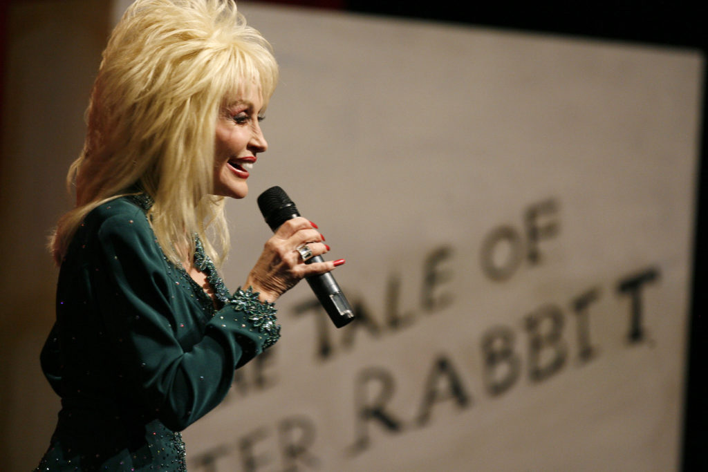 U.S. singer Parton speaks at the launch of her Imagination Library book project in the Magna Centre in Sheffield