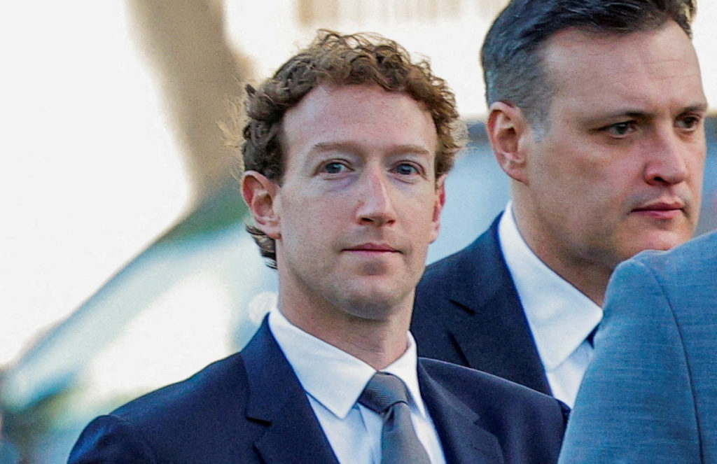 FILE PHOTO: Meta Platforms CEO Mark Zuckerberg arrives outside court to take the stand at a trial in Los Angeles