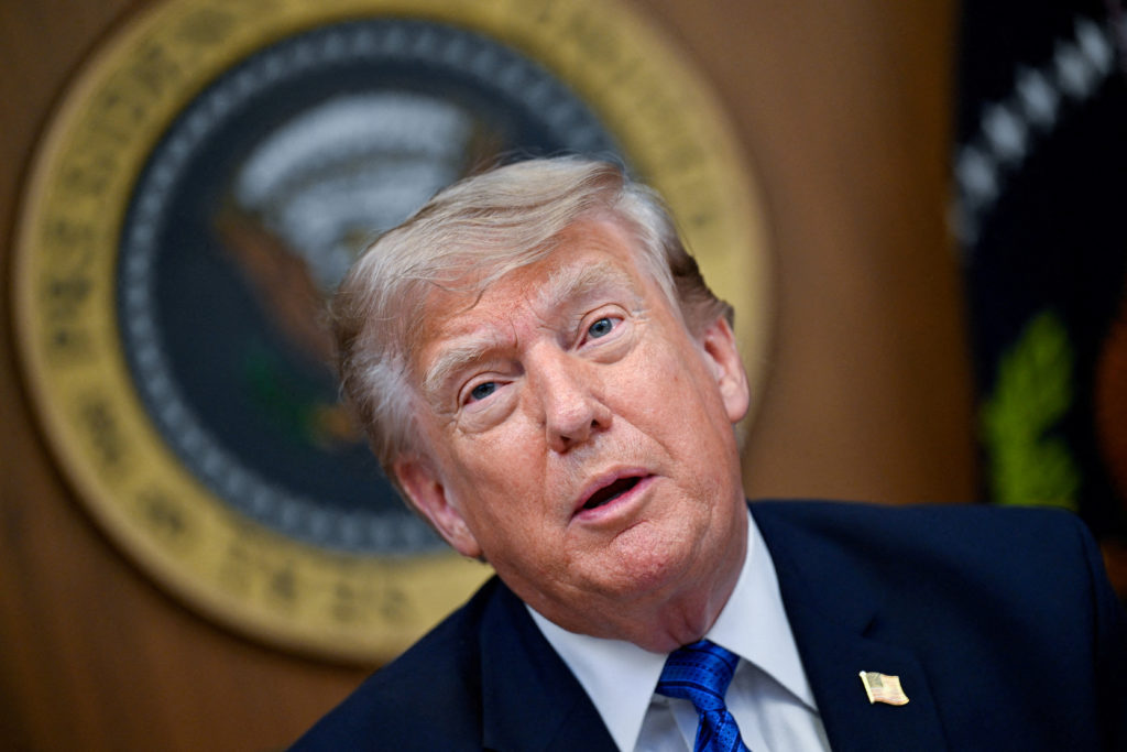 U.S. President Trump participates in a cabinet meeting at Camp David in Thurmont, Maryland
