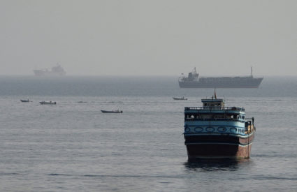 FILE PHOTO: Vessels in the Strait of Hormuz, as seen from Musandam