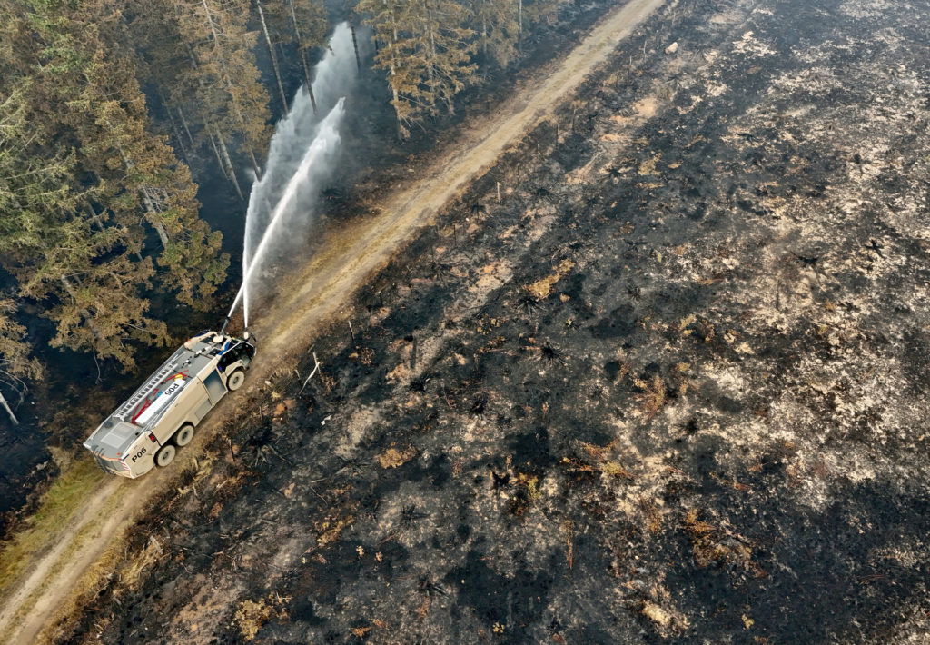 Wildfire burning in the High Fens (Hautes Fagnes) region in Belgium