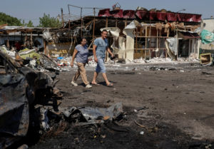 Aftermath of a Russian drone attack in Kharkiv region