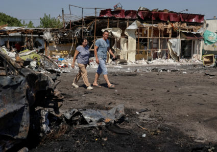 Aftermath of a Russian drone attack in Kharkiv region