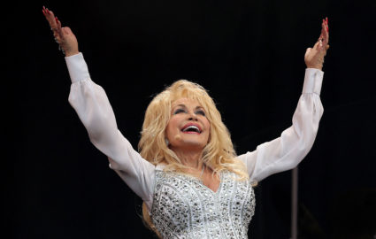 FILE PHOTO: Parton performs on the Pyramid Stage at Worthy Farm in Somerset, during the Glastonbury Festival