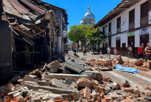 Collapsed buildings in Pereira after earthquake strikes Colombia