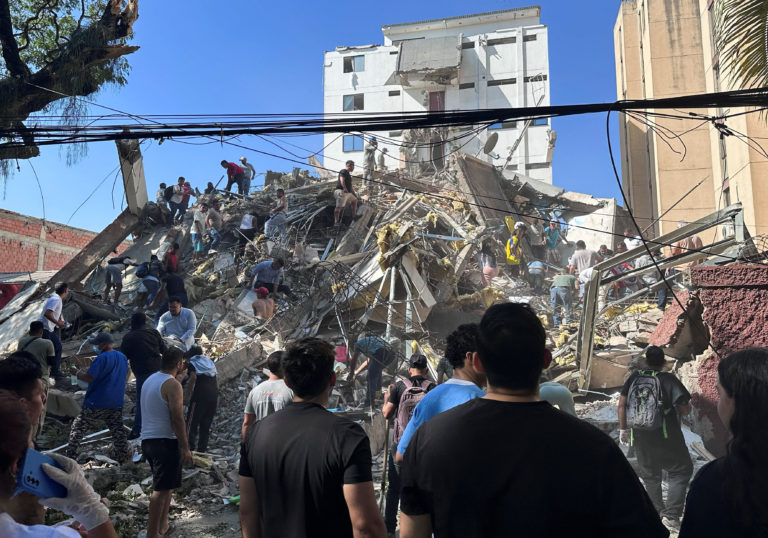 Collapsed buildings in Cali after earthquake strikes Colombia