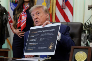 U.S. President Donald Trump signs an executive order in the Oval Office at the White House in Washington