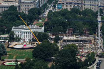 FILE PHOTO: View of the White House and the ongoing Ballroom construction in Washington