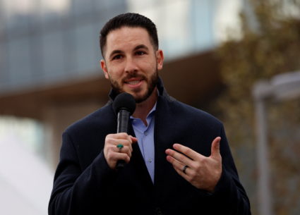 Dearborn Mayor Abdullah Hammoud speaks during the opening celebration of the new Ford Motor Headquarters in Dearborn