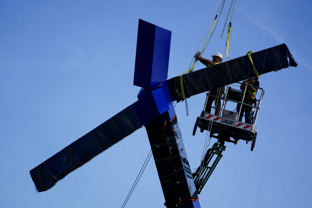 PHOTOS: Kennedy Center disassembles 'Blue' sculpture from its grounds