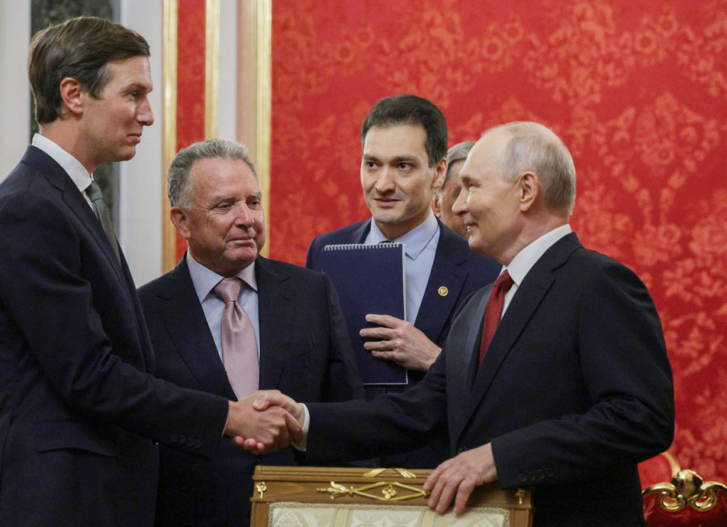 Russian President Vladimir Putin meets with U.S. special representatives Steve Witkoff and Jared Kushner in Moscow