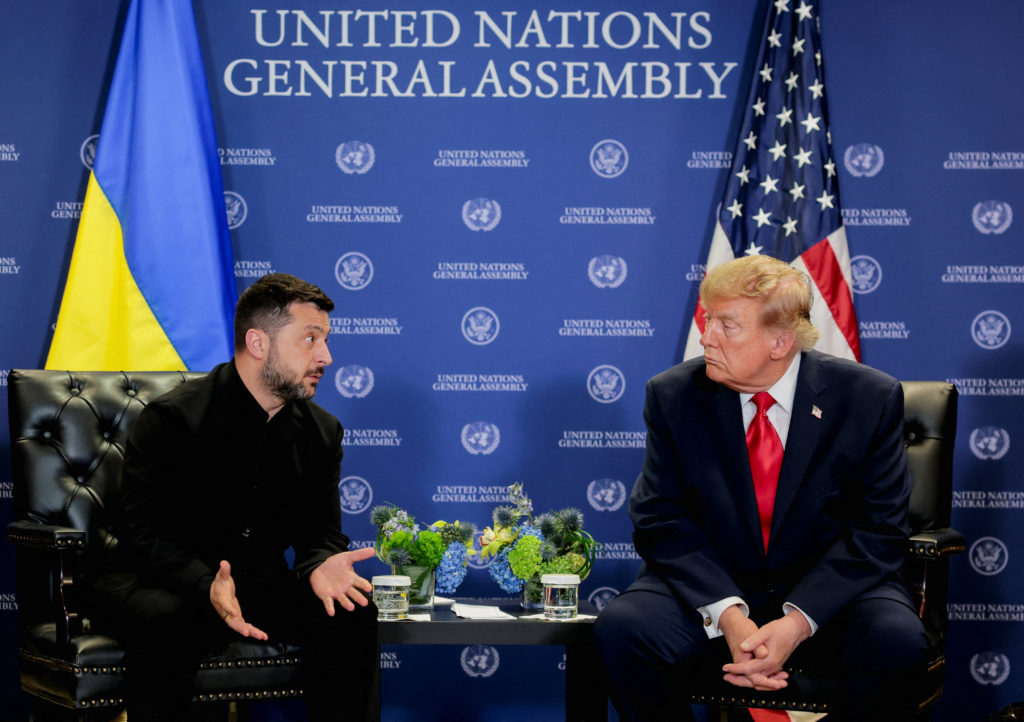 US President Trump participates in a bilateral meeting with Ukraine's President Zelenskiy during the 81st United Nations G...