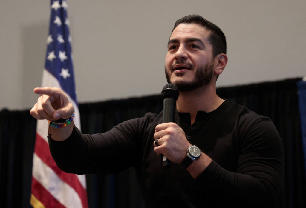 Democratic candidate for US Senate Abdul El-Sayed addresses atterndees at the Carpenters & Millwrights Labor Center du...