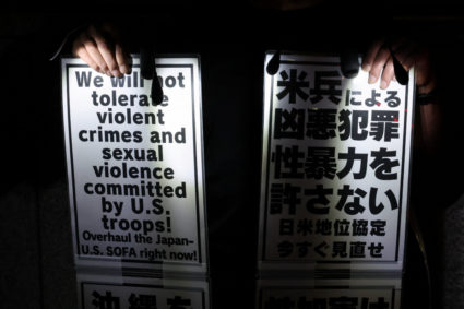 Protest over killing of a Japanese woman in Okinawa, in Tokyo