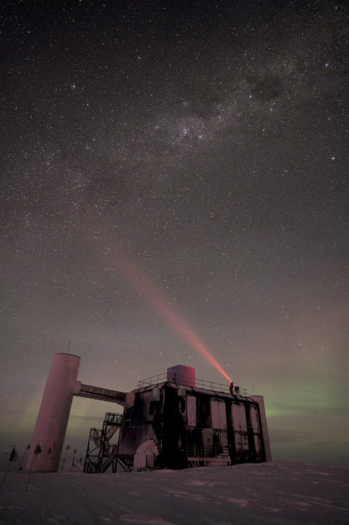 FILE PHOTO: View of the IceCube Lab at the South Pole with a starry sky above