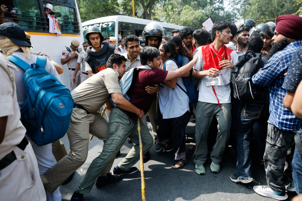 Protest demanding the resignation of India's Chief Election Commissioner Gyanesh Kumar, in New Delhi