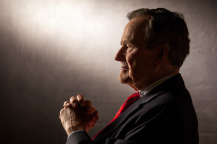 COLLEGE STATION, TX -- OCTOBER 24: Former President George H.W. Bush is interviewed for 'The Presidents' Gatekeepers' project about the White House Chiefs of Staff at the Bush Library, October 24, 2011, in College Station, Texas. (Photo by David Hume Kennerly/Getty Images).